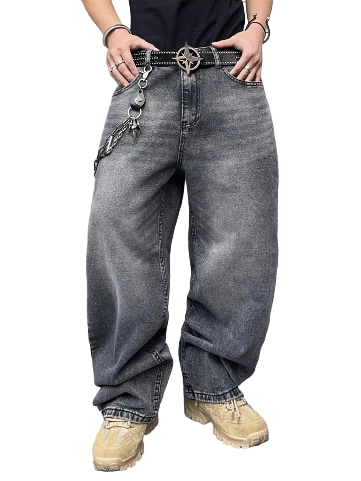 DFGIGT Mens Streetwear Hip Hop Baggy Jeans Wide Leg Skater Denim Pants Loose Long Trousers Review