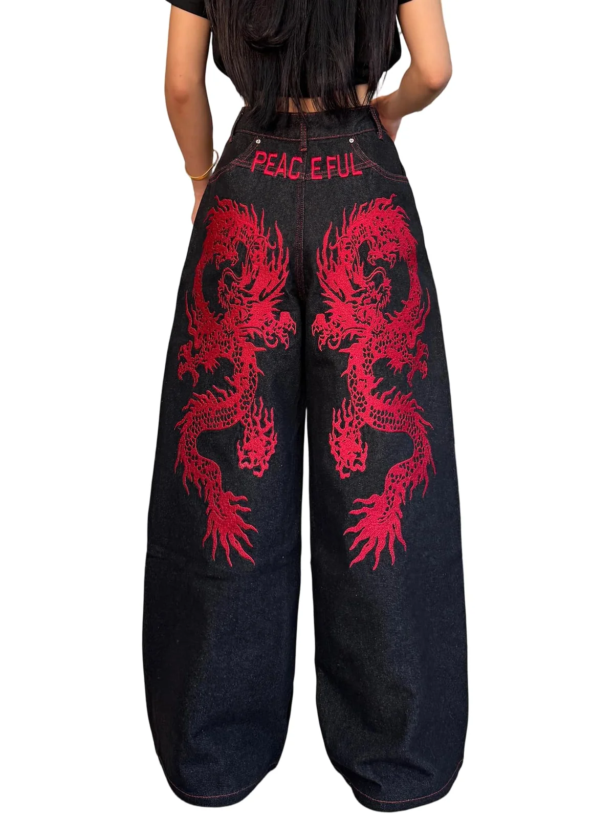 OYICAI Women's Baggy Jeans Embroidered Wide Leg Jeans Y2k Hip Hop Loose Fit Denim Pants Skater Review